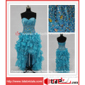 Fashion Blue Ball Gown Crystals Sequins High Low Wedding Gown Evening Organza Prom Dress (1979)
